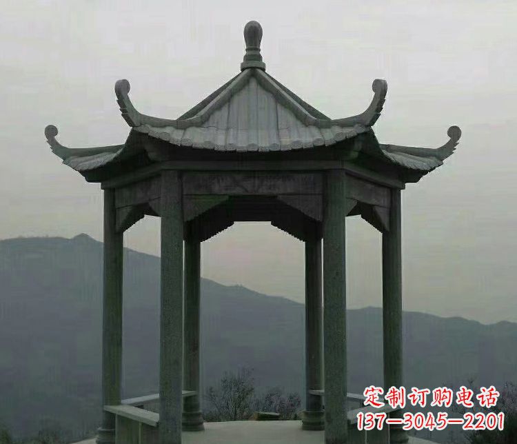 泰州大理石凉亭景区六角石雕
