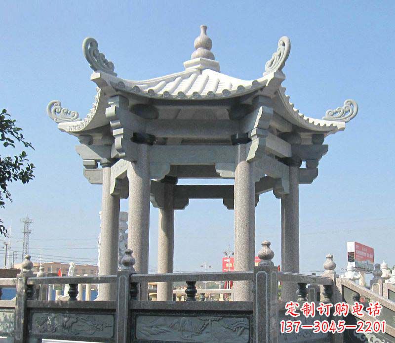 泰州大理石六角凉亭石雕 (2)