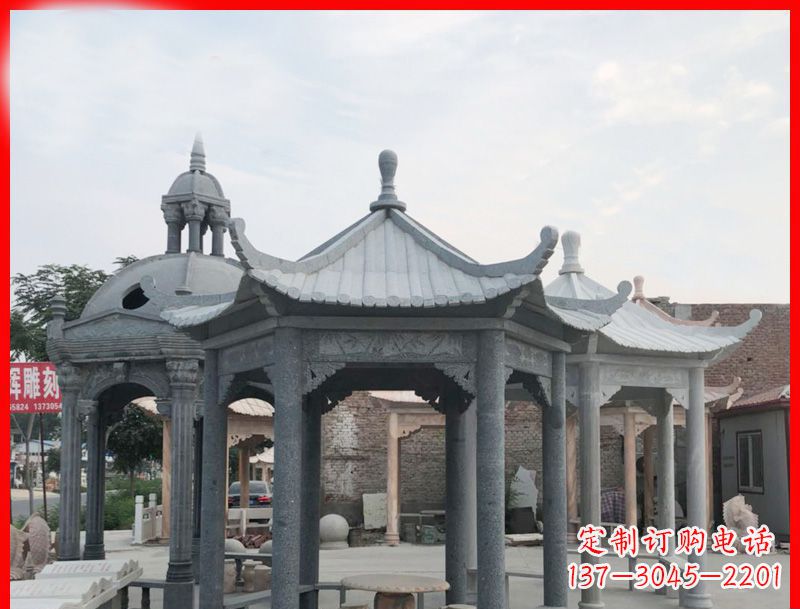泰州大理石六角凉亭公园石雕 (5)