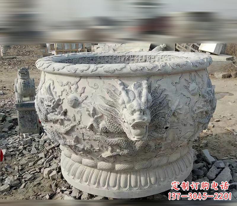 泰州大理石龙浮雕水缸