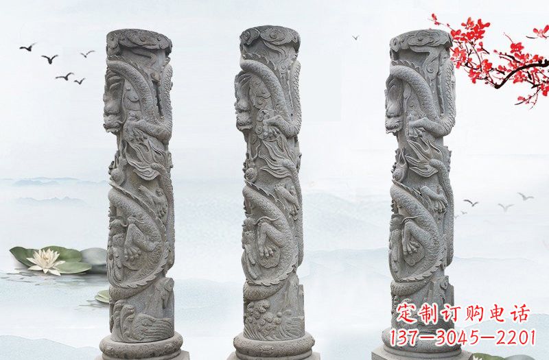 泰州精美大理石龙柱雕塑