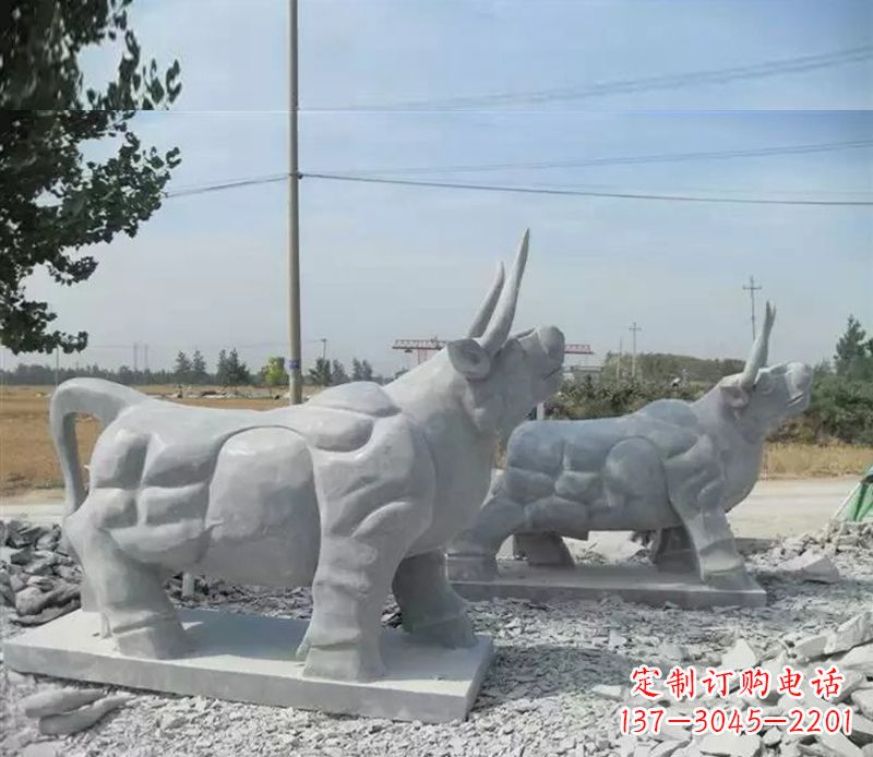 泰州大理石多角度牛雕塑