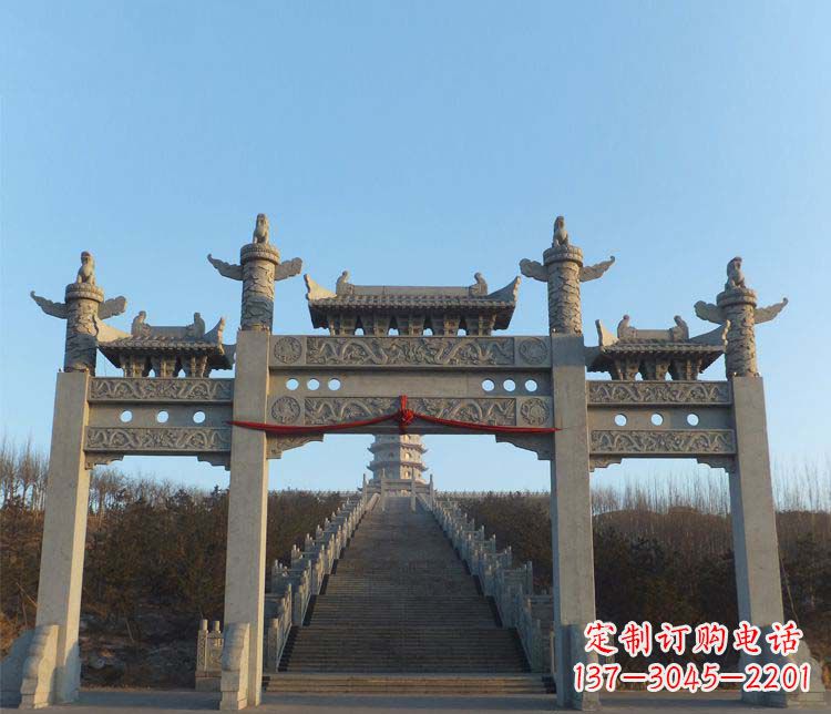 泰州精美大理石三门牌坊雕塑