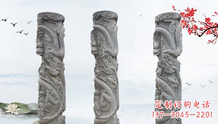 泰州精美大理石龙柱雕塑