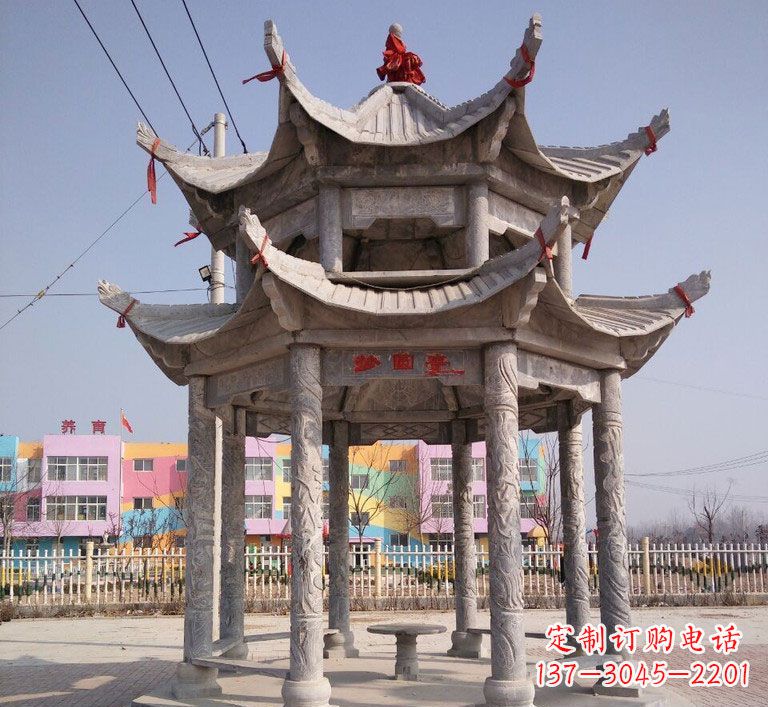 泰州大理石双层八角凉亭雕塑