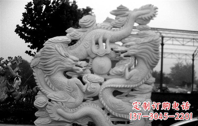 泰州精美大理石双龙雕塑