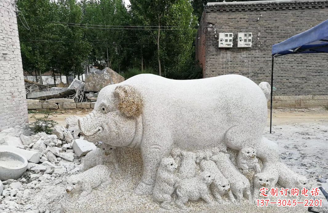 泰州大理石招财小母猪动物雕塑