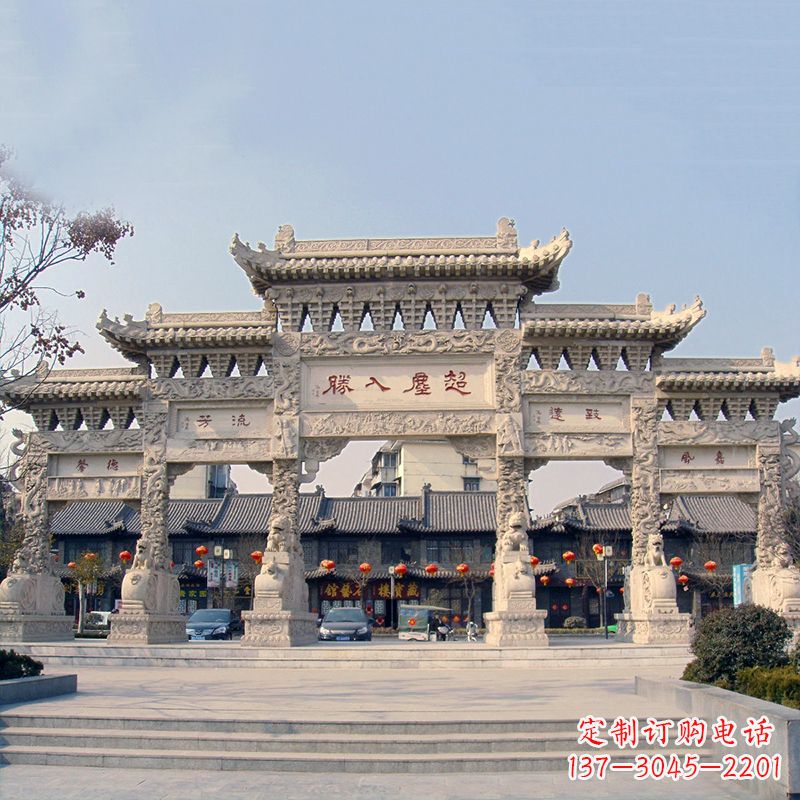泰州大型城市五门石雕牌坊