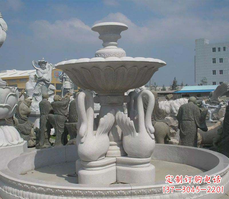 泰州大型汉白玉天鹅喷泉石雕