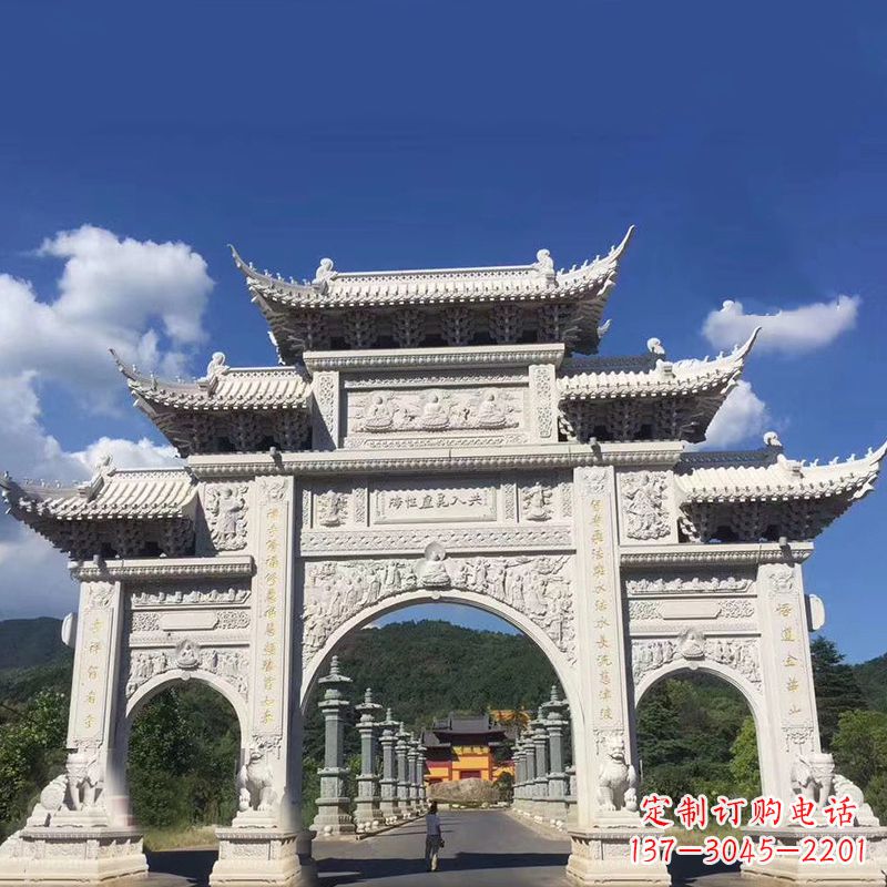 泰州大型汉白玉景区大门石雕牌楼雕塑