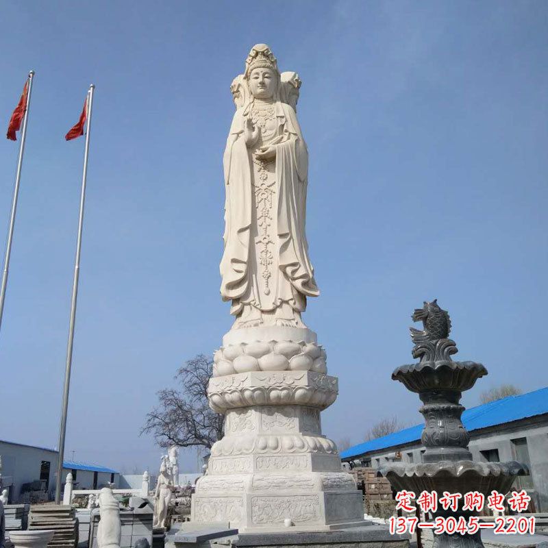 泰州中领雕塑汉白玉三面观音石雕