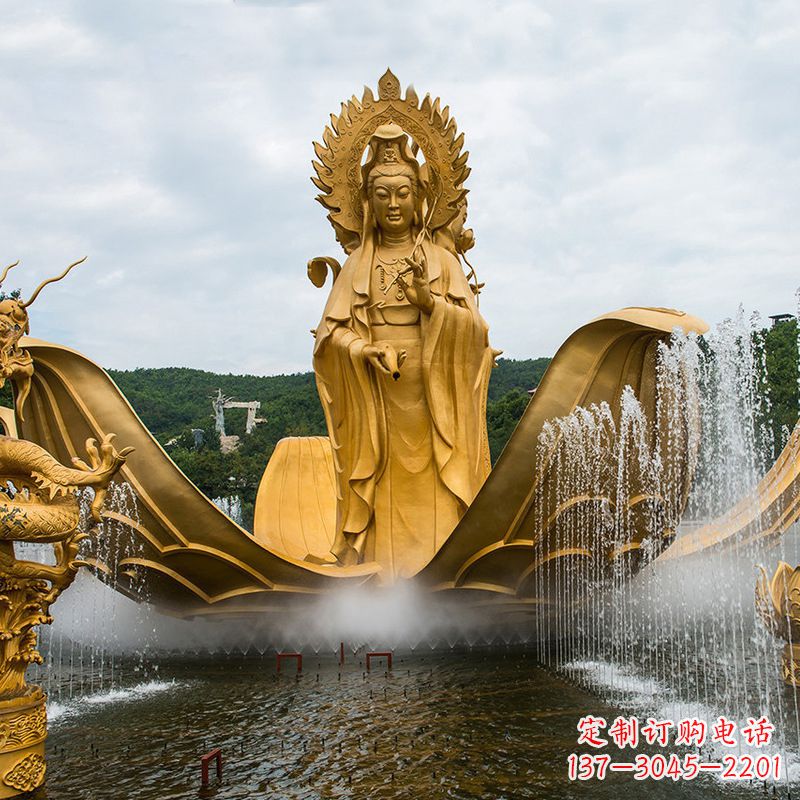 泰州大型景区滴水观音铜雕佛像水景景观雕塑