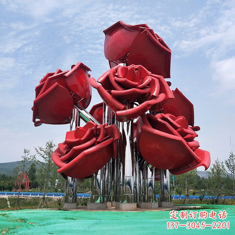 泰州大型景区园林不锈钢玫瑰花景观雕塑