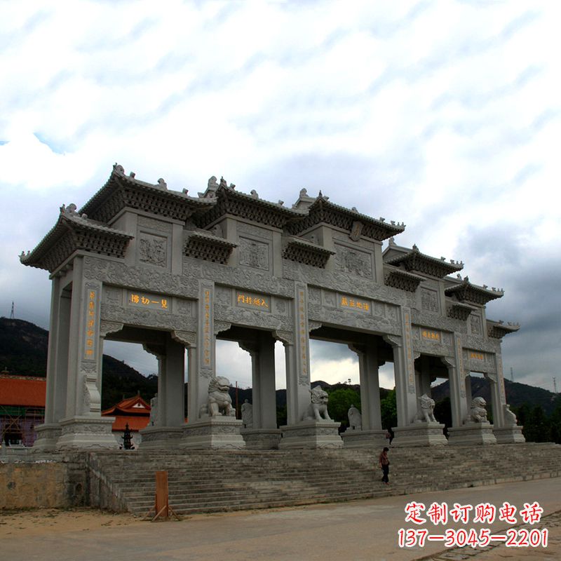 泰州大型寺庙五门石雕牌楼