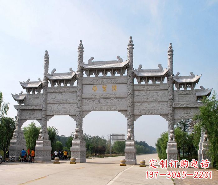 泰州大型五门道路石雕牌坊
