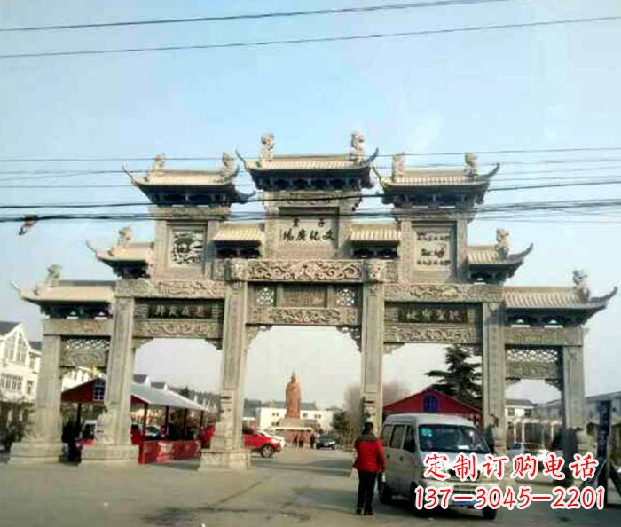 泰州大型五门石雕牌坊 (3)