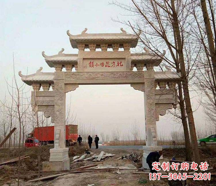 泰州单门大理石牌坊石雕_2