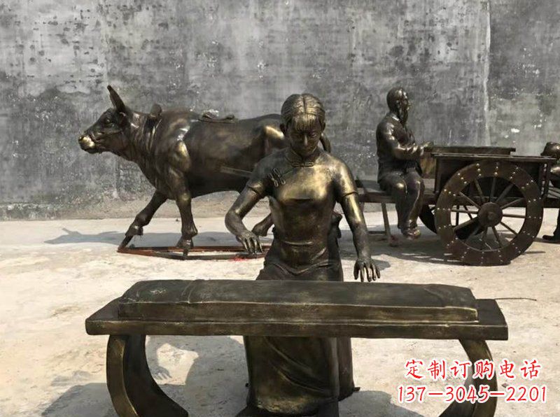 泰州铜制古筝人物校园景观雕塑