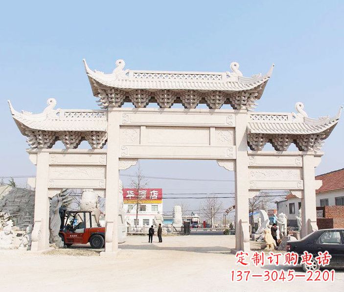 泰州道路三门石牌坊石雕 (2)