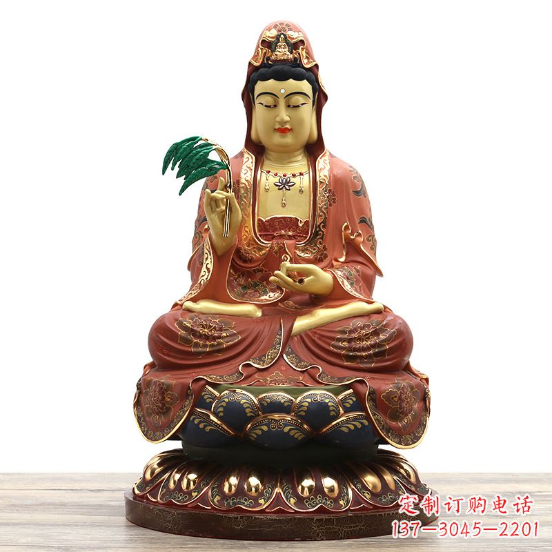 泰州精美观音彩绘铜雕雕塑摆件