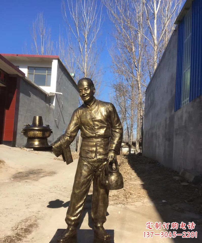 泰州店小二铜雕火锅人物定制