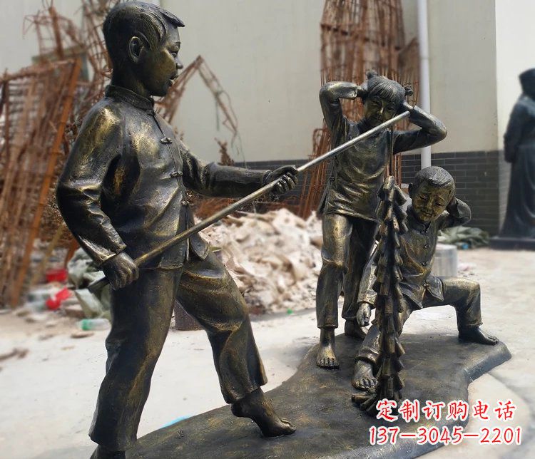 泰州儿童放鞭炮庭院景观铜雕塑