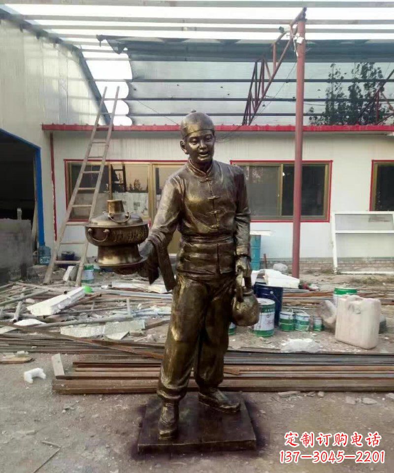 泰州饭店门口店小二人物铜雕 (2)