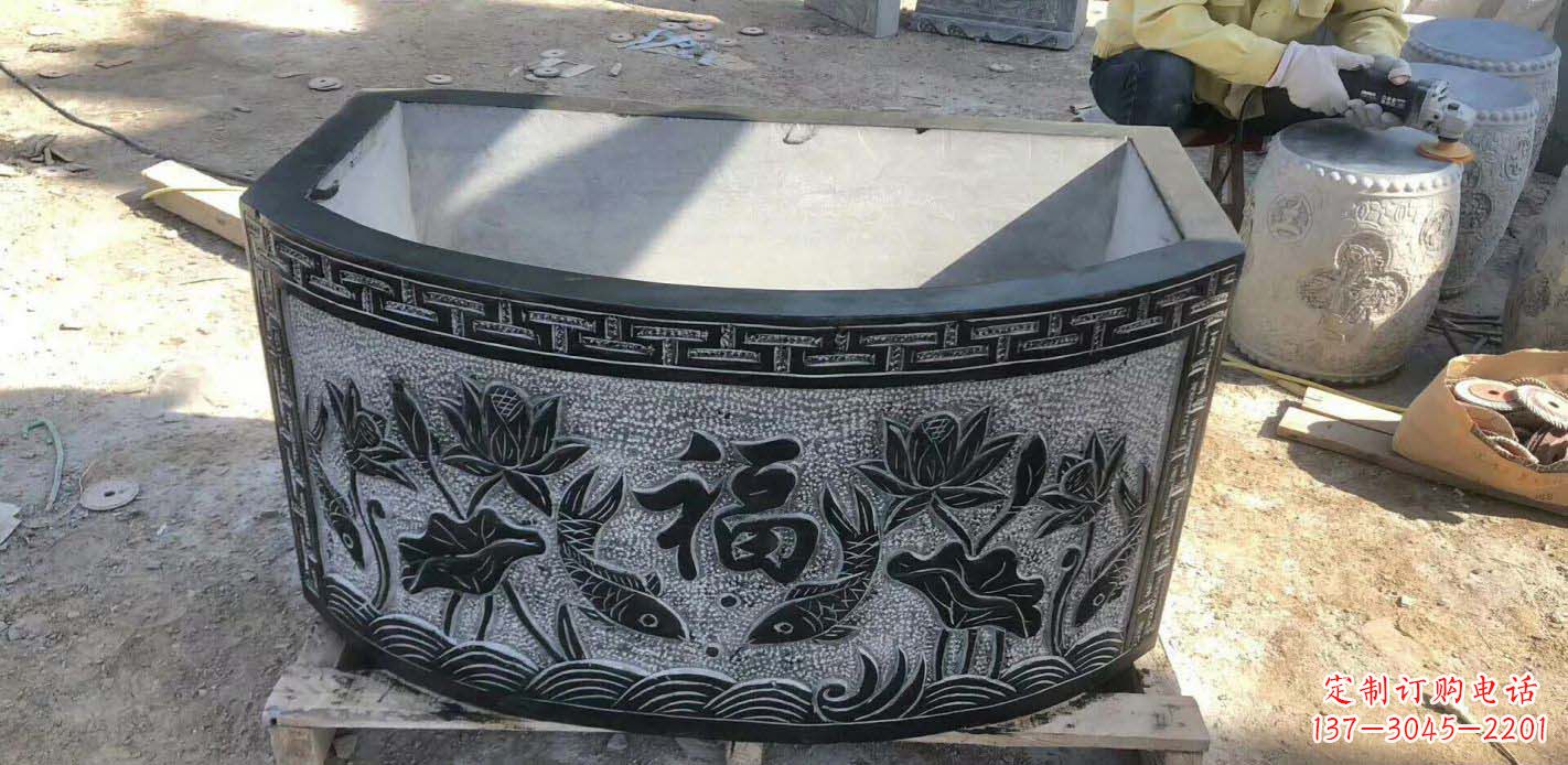 泰州精致方口石浮雕水缸雕塑