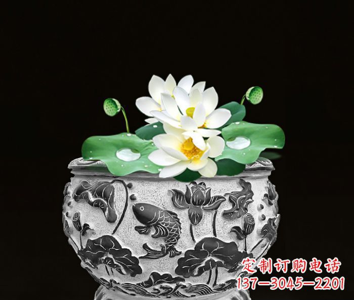 泰州仿古荷花鲤鱼雕塑石水缸