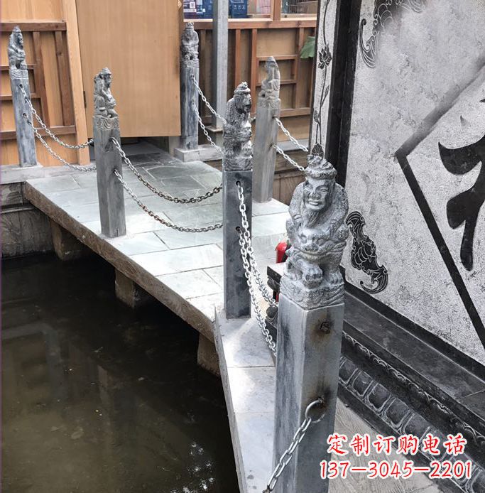 泰州典雅传统的仿古胡人拴马石栏杆雕塑