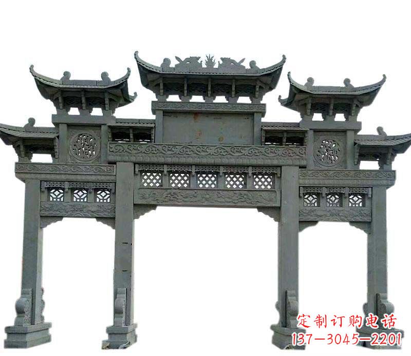 泰州仿古三门大理石牌坊石雕