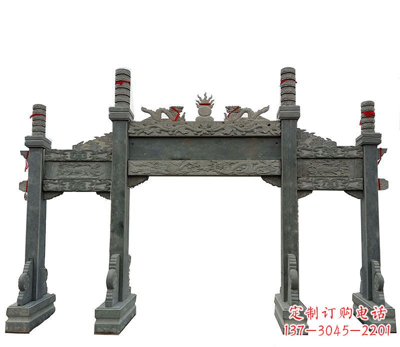 泰州仿古三门大理石牌坊石雕 (2)