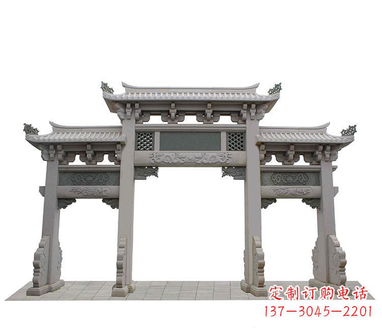 泰州仿古三门石牌坊石雕