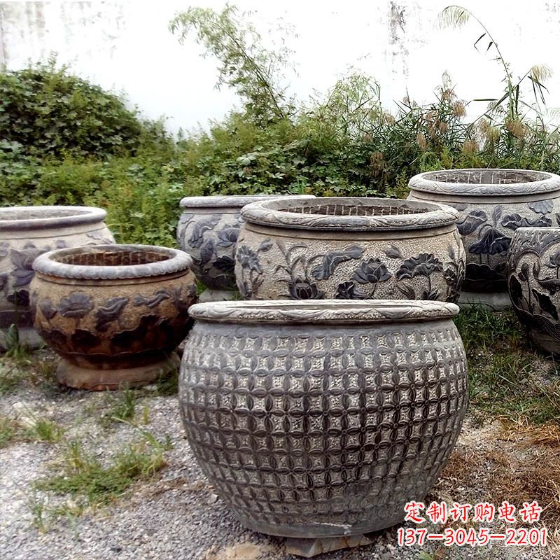 泰州仿古石雕花盆水缸——精美艺术家品