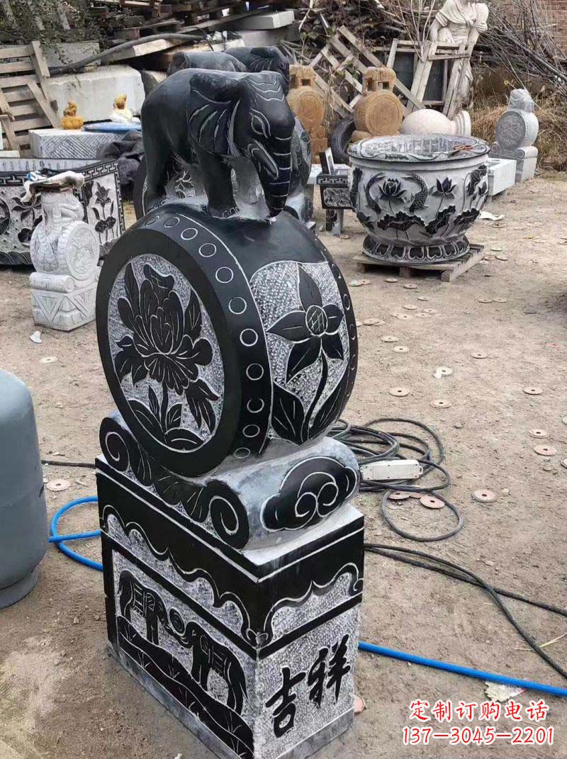 泰州传统工艺小象抱鼓石雕塑