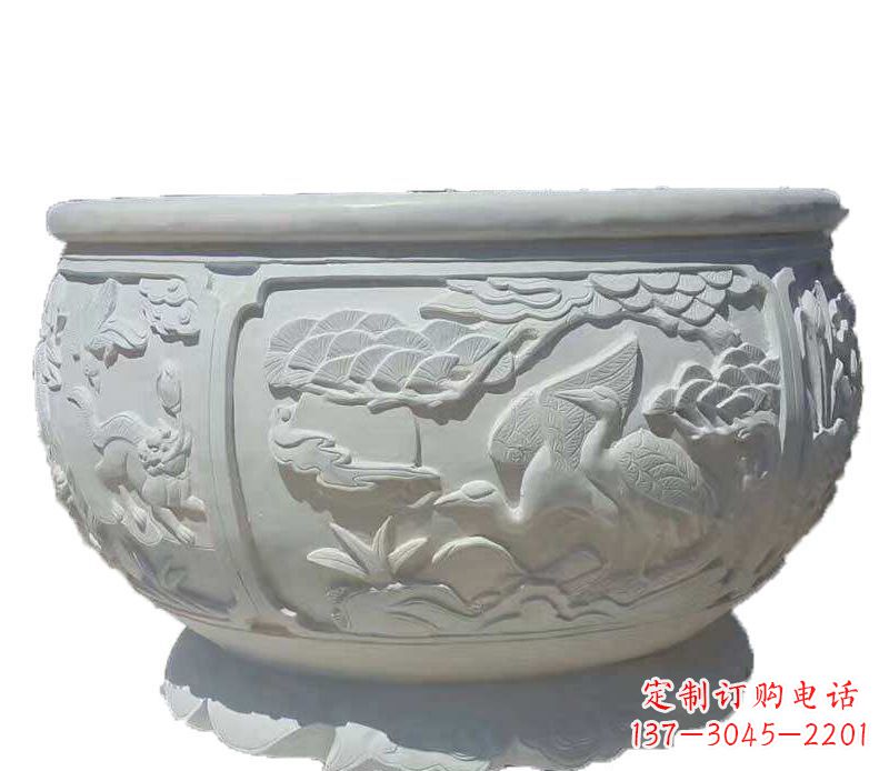 泰州精美仿古鱼缸石雕花盆雕塑