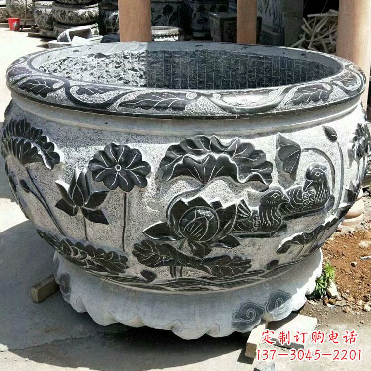 泰州极致精细仿古圆形鱼缸石雕