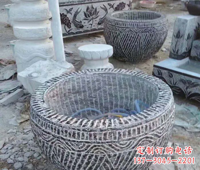 泰州精美仿古石雕水缸