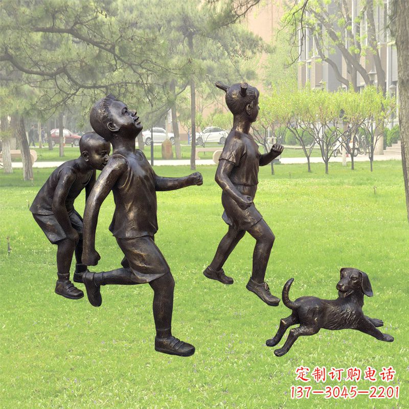 泰州仿铜跑步小孩雕塑