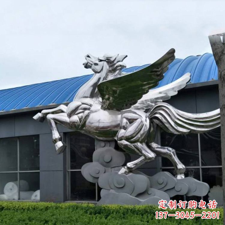 泰州飞马镜面不锈钢雕塑-企业景观动物标识