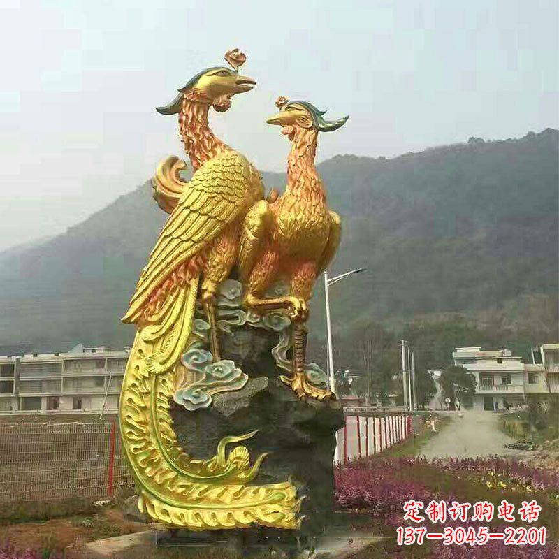 泰州凤凰景观铜雕塑-公园景区瑞鸟凤凰鎏金景观雕塑