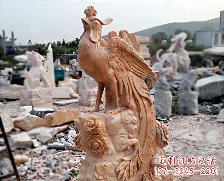 泰州凤凰牡丹晚霞红石雕神兽动物雕塑