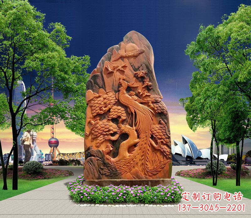 泰州凤凰石雕公园动物摆件