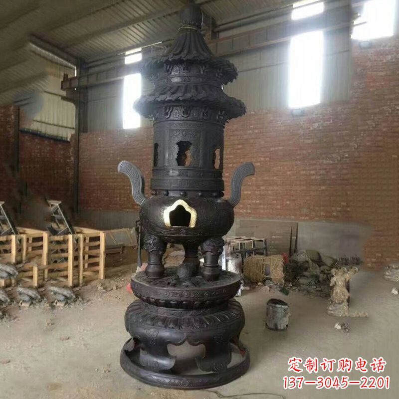 泰州花卉盘状高层圆形铜香炉雕塑
