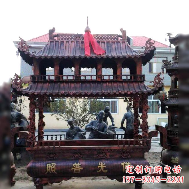 泰州古典风格三足铜香炉定制雕塑