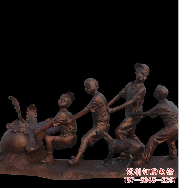 泰州精美玻璃钢仿铜拔萝卜人物雕塑