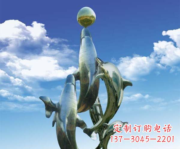 泰州公园不锈钢顶球海豚动物雕塑