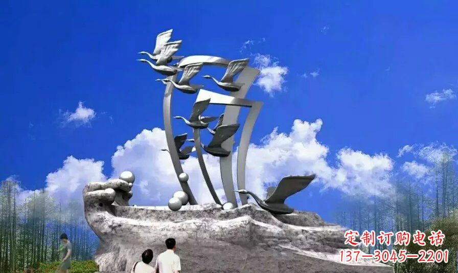 泰州公园不锈钢飞翔的天鹅雕塑1