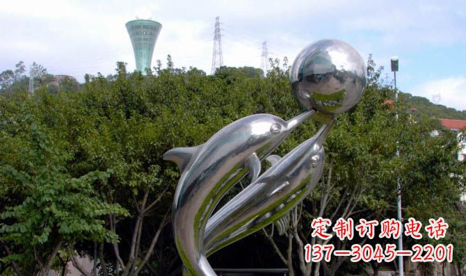 泰州高贵静谧的不锈钢海豚顶球雕塑