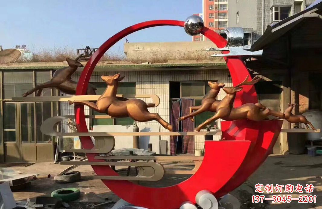 泰州高端不锈钢梅花鹿雕塑
